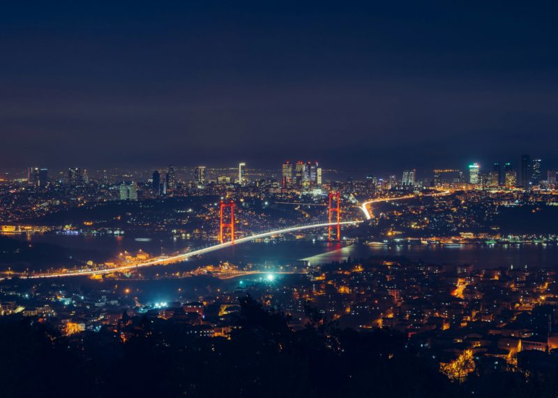 Istanbul skyline with real estate documents and notary seal